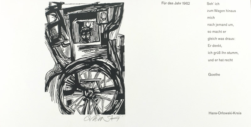 weiteres Bild: o. T., Neujahrskarte v. H. Orlowski Kreis (1962 / Wagen)