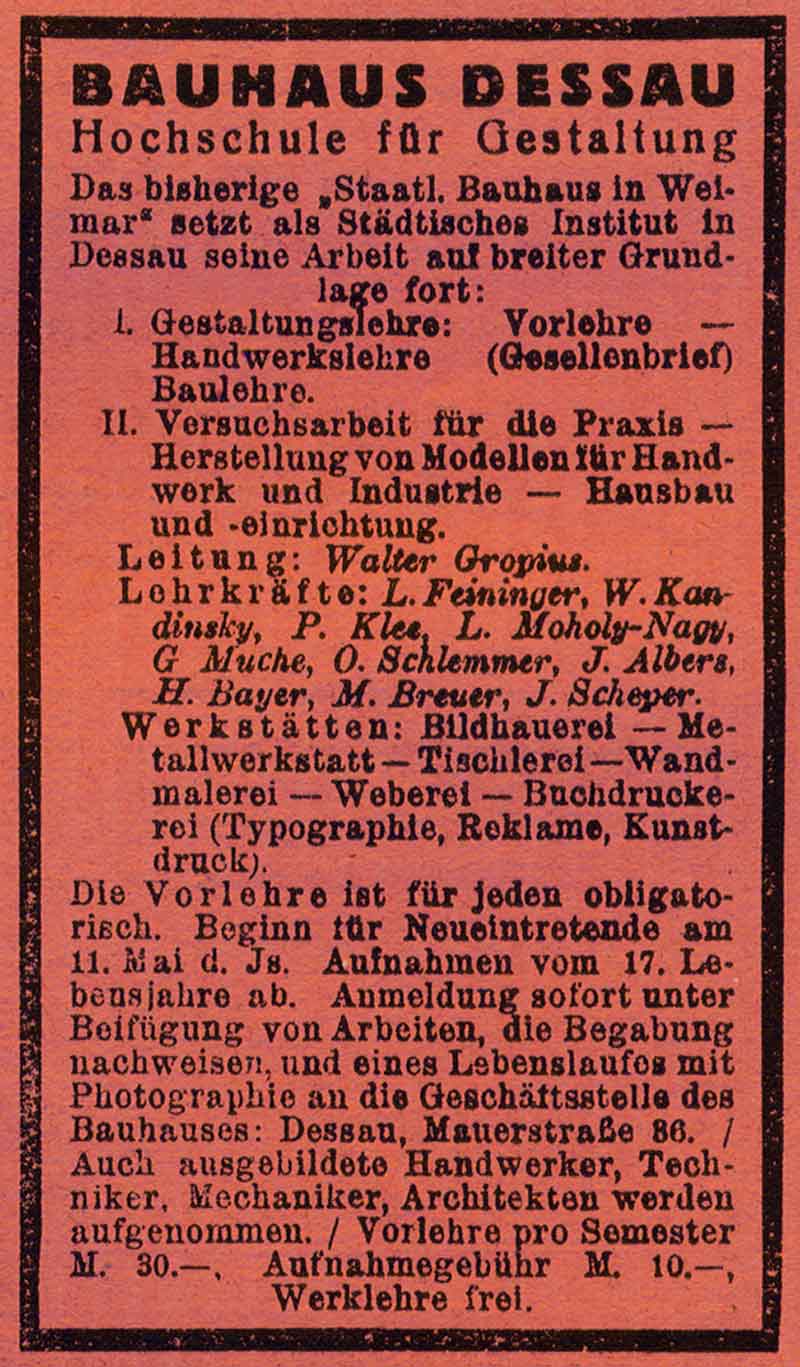 Anzeige Bauhaus Dessau